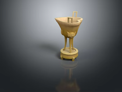 Traditional Carved Sculpture With Three Legs Handle Round Base And Decorative Patterns 3d model