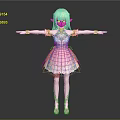 Fantasy Elf Character With Blonde Hair Green Eyes Pink Green Dress And Outstretched Arms