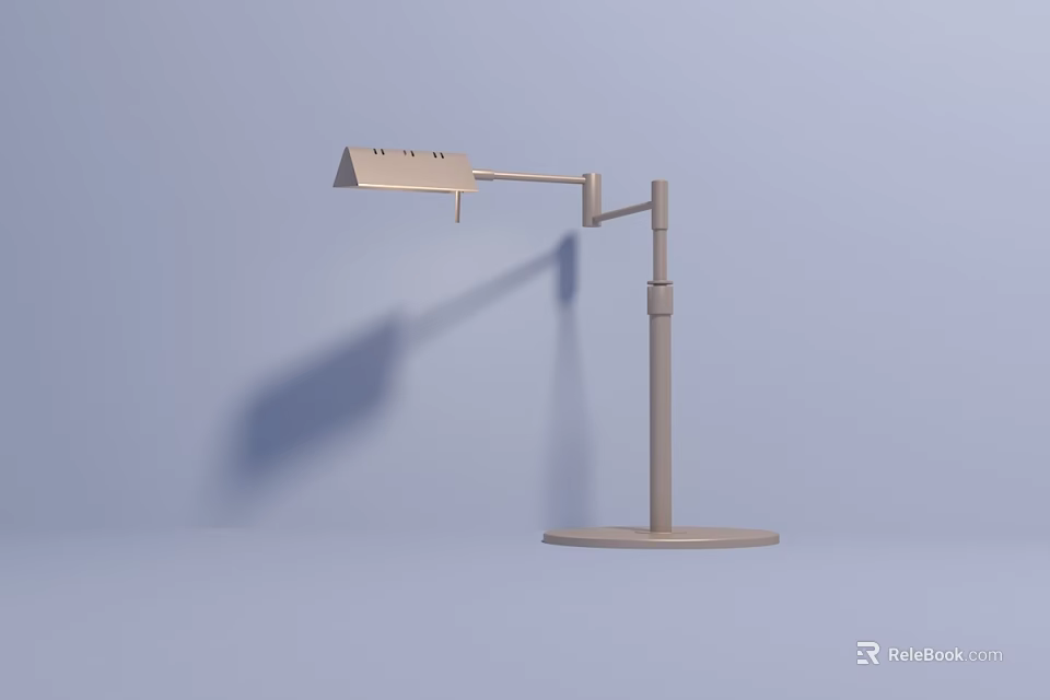 Beige Desk Lamp With Adjustable Arm Round Base Flat Lampshade On Light Blue Background Shadow 3d model