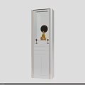 Sleek White Decorative Cabinet with Open Compartment Featuring Golden Buddha Statue and Round Yellow Decor