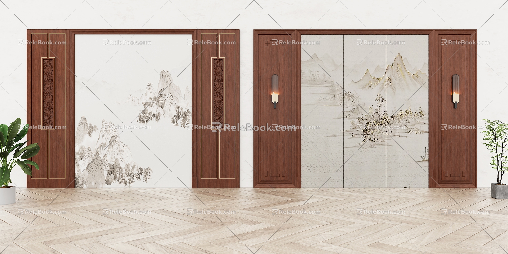 New Chinese background wall 3d model