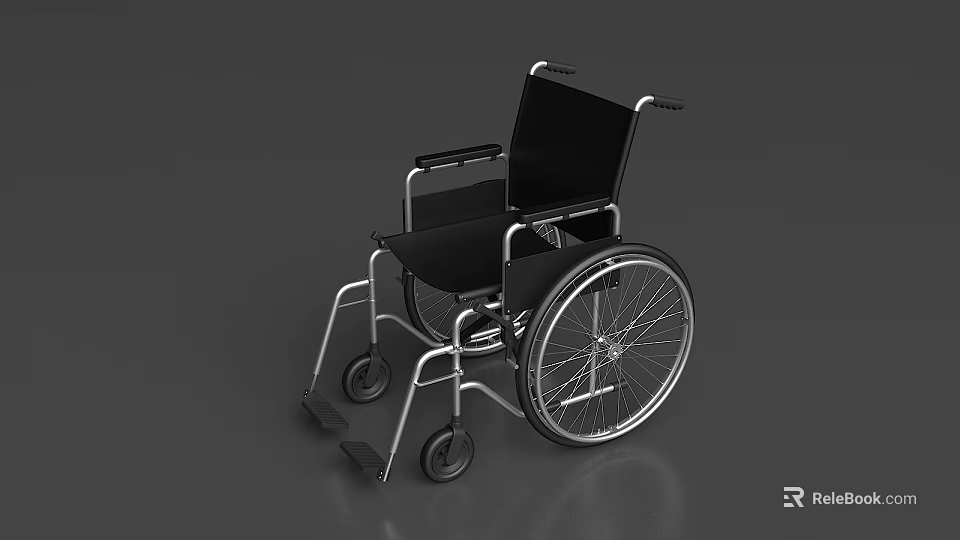 Black Wheelchair With Metal Frame Comfortable Seat And Caster Wheels 3d model 