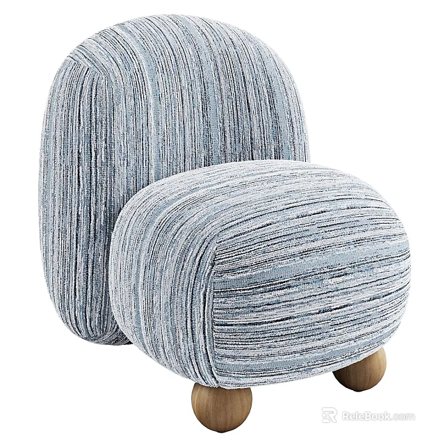Light Blue Fabric Children's Chairs With Striped Texture And Round Shape Wooden Legs 3d model 