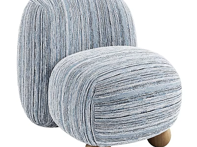 Light Blue Fabric Children's Chairs With Striped Texture And Round Shape Wooden Legs 3d model