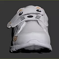 Cute Kids White Sneakers With Pink Cartoon Cat Ears Paw Prints Bear Design Velcro Straps