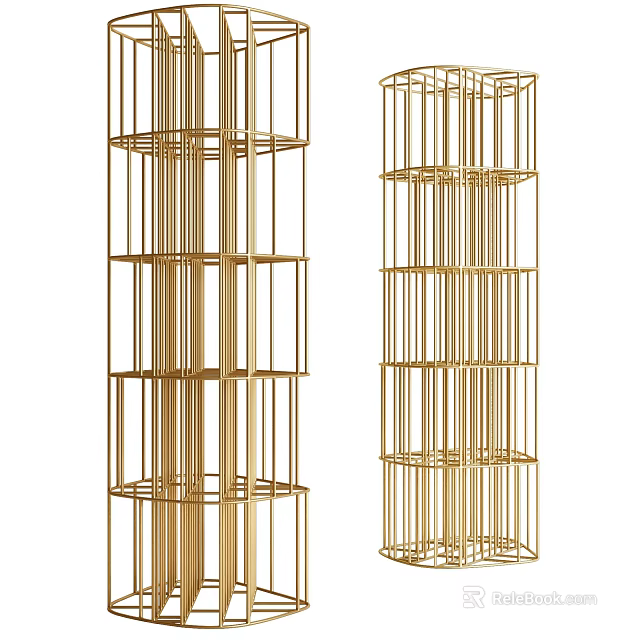 Modern Multi Tiered Golden Metal Shelving Unit for Home Storage 3d model 