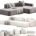Comfortable Sectional Sofa with Neutral Tones Soft Pillows and Cozy Blanket 3d model