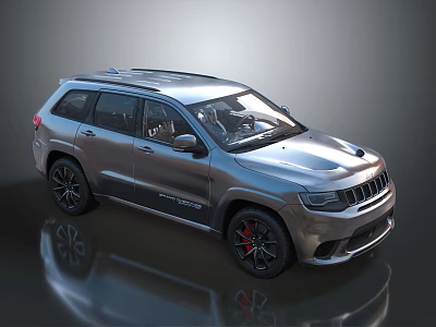 Silver Jeep SUV With Sporty Design Black Wheels Red Brake Calipers And Roof Rack 3d model