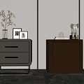 Modern Gray And Brown Bedside Tables With Drawers Vase Frames And Sculpture Decor Interior