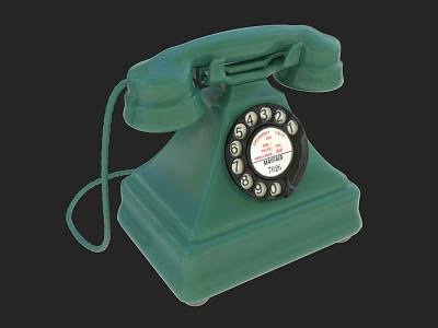 Green Classic Vintage Rotary Dial Telephone Communication Device with Retro Design 3d model