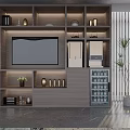 Lighted Modern TV Stand With Layered Open Shelves And Decorative Items Like Books Vase