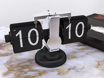 Stylish Flip Clock With Black Silver Design And Digital Display On Marble Tabletop 3d model