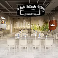 Modern Red Smoke Restaurant Interior With Infinity Theme Tables Chairs And Green Plants