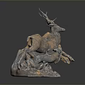 Bronze Deer Sculpture In Leaping Pose With Detailed Base And Metallic Finish