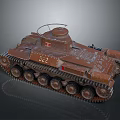 Brown Military Tank Number 222 With Tracks Top Hatch And Riveted Exterior Design