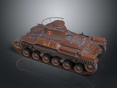 Brown Military Tank Number 222 With Tracks Top Hatch And Riveted Exterior Design 3d model