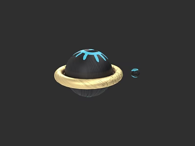 Artistic Black Sphere Sculpture With Blue Patterns And Golden Ring Decoration 3d model