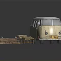 Vintage Van Setup Featuring Wooden Boat Beach Chairs And Lifebuoy