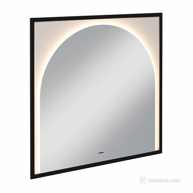 Modern Illuminated Arched Top Mirror with Black Frame and LED Lighting 3d model 