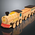 Electric Toy Train Wooden Engine Carriages With Red Yellow Accents Black Roof And Wheels