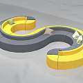 Unique S shaped Sofa Yellow Black Design with White Swan Sculptures in Modern Space