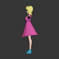 3D Cartoon Character With Blonde Hair Pink Dress Blue Shoes And Outstretched Arms