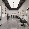 Modern Hair Salon Interior Design With Round Mirrors Black Barber Chairs And Gray Floors