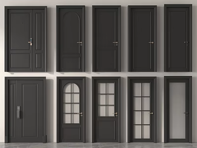 Stylish Black Interior Doors With Various Panel And Glass Designs 3d model