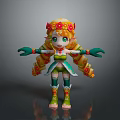 Game And Movie Character With Long Golden Hair Flower Decorated Headpiece Green Outfit Decorated Boots