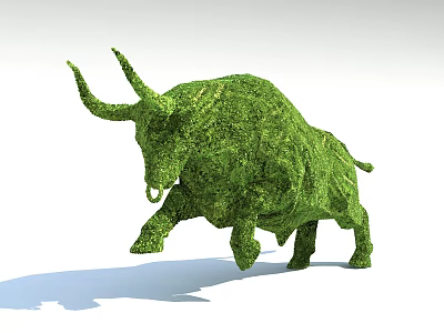 Green Bush Sculpture Trimmed into Running Bull Shape for Garden Art Design 3d model