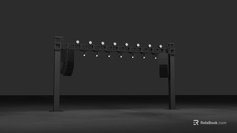 Stage Lighting Rig With Multiple LED Lights And Sound Speakers Structure 3d model 