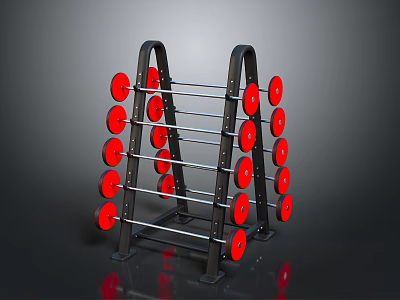 Sturdy Black Weight Plate Rack With Red Plates For Fitness Equipment Storage 3d model