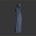Blue Short Sleeve Round Neck Pleated Waist Long Dress For Women