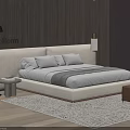 Poliform Double Bed With Light Colored Headboard Gray Sheets Floor Lamp And Area Rug 3d model