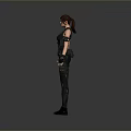 3D Female Character In Black Tactical Gear Standing Pose With Detailed Equipment