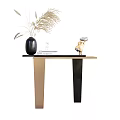 Modern Console Table With Marble Top Geometric Metal Frame And Decorative Plants Artwork 3d model