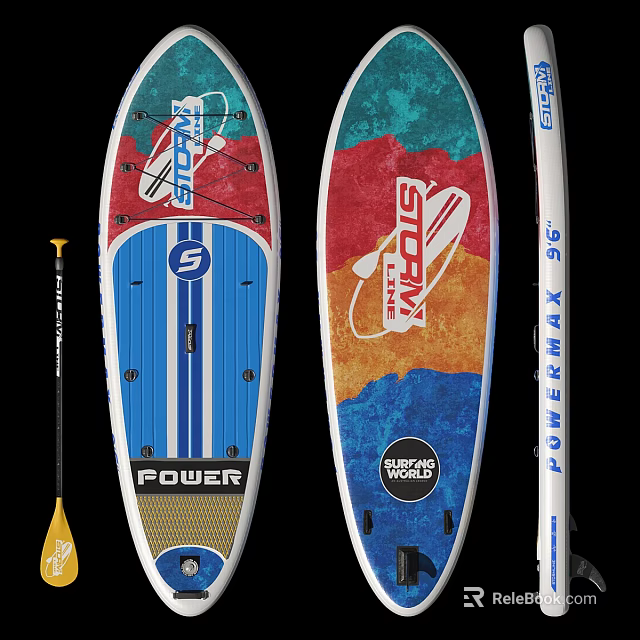 Colorful Stand Up Paddle Boards With POWER STORM Designs And Paddle Included 3d model 