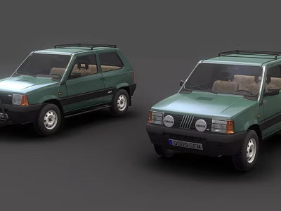 Two Green Vintage Compact Off Road Cars With Roof Racks And Round Headlights 3d model
