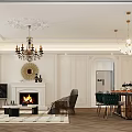 Elegant Modern Open Concept Living and Dining Room with Marble Floor Round Ceiling and Plants