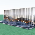 Modern Decorative Water Feature with Vertical Slats and Mountain Pattern on Green Grass Background 3d model