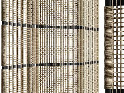 Natural Woven Bamboo Screen With Grid Pattern And Black Accent Strips For Home Decor 3d model