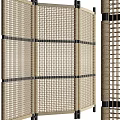 Natural Woven Bamboo Screen With Grid Pattern And Black Accent Strips For Home Decor