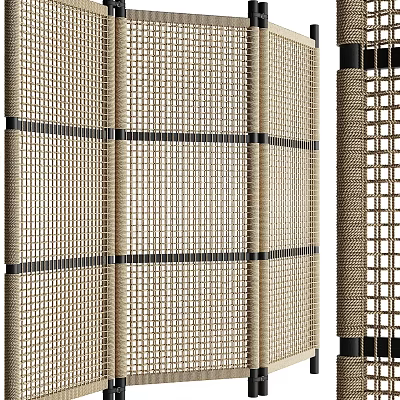 Natural Woven Bamboo Screen With Grid Pattern And Black Accent Strips For Home Decor 3d model