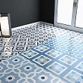 Decorative Floor Tiles With Various Geometric Patterns And Color Combinations In Interior Space Near Window