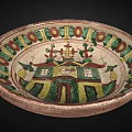 Traditional Ceramic Bowl With Colorful Decorative Rim And Intricate Painted Design