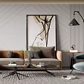 Modern Living Room Interior With Beige Sofa Coffee Table And Decorative Artwork 3d model