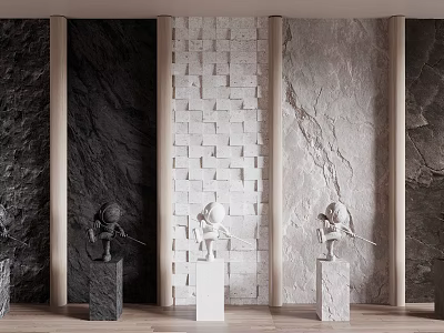 Elegant Modern Background Wall Featuring Different Materials Patchwork And Decorative Ornaments 3d model