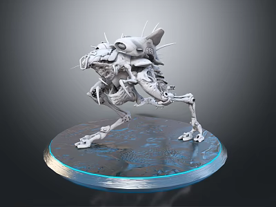 Smart Machine Featuring Skeletal Mechanical Legs Spiked Details On Circular Blue Edge Base 3d model