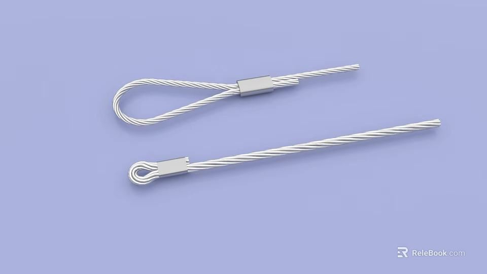 Silver Steel Wire Ropes With Metal Connectors On Light Blue Background 3d model 
