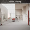Modern Fashion Clothing Store Interior With Mannequins Clothing Displays Red Bench And Plants